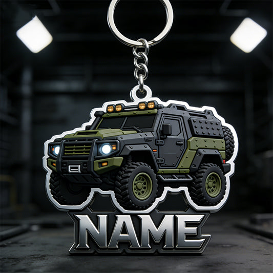 Joycorners Personalized off-road armored vehicle themed keychain