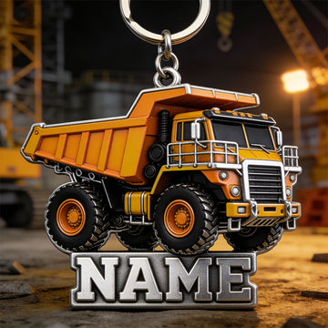 Joycorners Personalized dump truck themed keychain