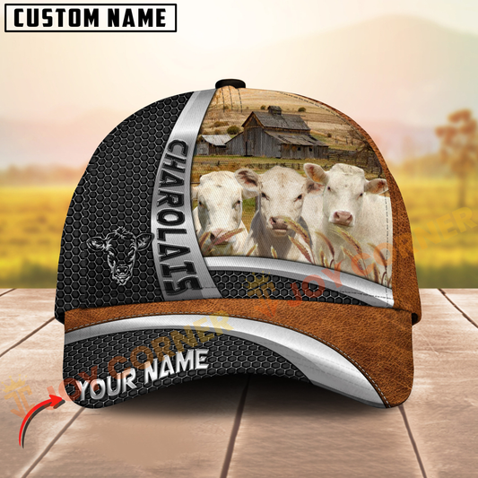 Joycorners White Cattle Farm Scene Personalized Name 3D Hat