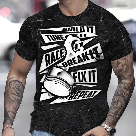 Joycorners Funny Car Racing T Shirt Build It Tune It Race It Break It Fix It Repeat Piston Auto Repair Tee Mechanic Garage Workwear Gift for Men PT2609