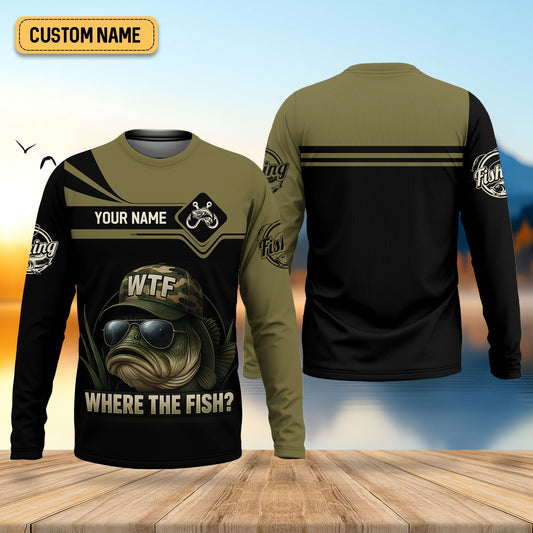 Joycorners WTF Where The Fish Camo Bass Fishing Shirt, Funny Fishing Shirt, SPF Shirt For Men, Men's Fishing Shirt