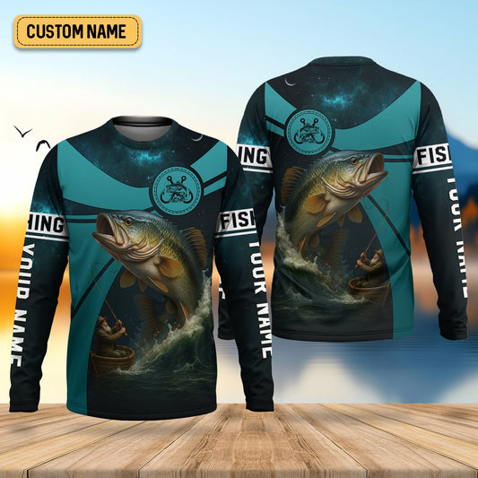Joycorners Teal Green Color Tournament Fishing Shirts, SPF Long Sleeve Shirts, Fishing Shirts For Men