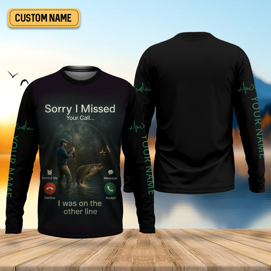 Joycorners Sorry I Missed Your Call I Was On The Other Line Fishing UPF Shirts, Funny Fishing Shirt, Men's Fishing Shirt