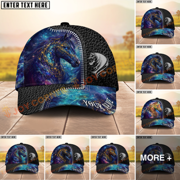 Joycorners Horse Galaxy Cosmic Black Leather Pattern Personalized Name Cap (8 Breeds)