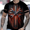 Joycorners Custom Name Mechanic Shirt Wrench The Cross with USA Flag Design T Shirt PT2609