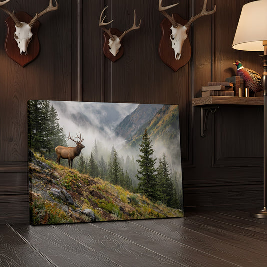 Joycorner Majestic Elk Mountain Ridge Misty Forest Landscape Canvas