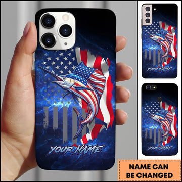 Joycorners Marlin Patriotic American Flag Galaxy Blue Art Personalized Name Phone Case