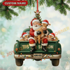 Joycorners Christmas Farm Truck Santa & Cows Ornament, Custom Name Acrylic Ornament (9 Breed Options)