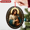 Joycorners Custom Jesus Holding Deer Christmas Ornament, Personalized Name Christian Tree Decoration, Religious Woodland Gift for Faith Family MT2411