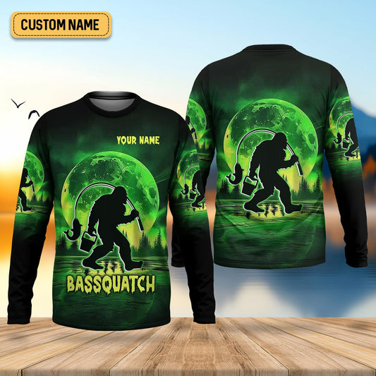 Joycorners Bassquatch Green Neon Bigfoot Fishing Shirt, SPF Shirt For Men, Gift For Fisherman, Bass Fishing