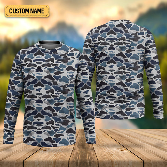 Joycorners Blue Camo Performance Fishing Shirts, SPF Shirt For Men, Hooded Fishing Shirt, Fishing Shirts For Men
