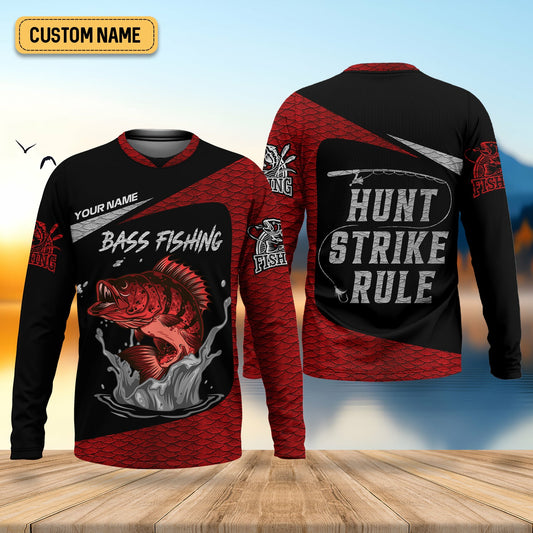 Joycorners Bass Fishing Shirts, Hunt - Strike - Rule, SPF Long Sleeve Shirts, Fishing Shirts For Men