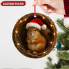 Joycorners Personalized Squirrel Christmas Ornament, Custom Name Woodland Nest Santa Hat Decoration, Cute Holiday Tree Hanging Gift for Animal Lovers MT2411