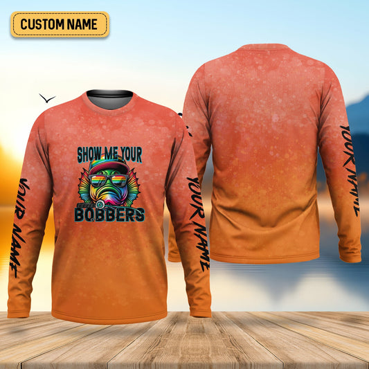 Joycorners Show Me Your Bobbers Shirt, Orange Neon Men Fishing Shirt, Funny Fishing Shirt, SPF Shirt