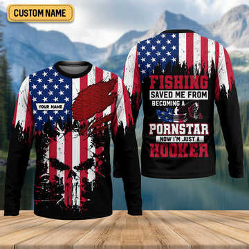 Joycorners Fishing Saved Me From Becoming A Pornstar Patriotic Fishing UPF Shirts, Funny Fishing Shirt, Fishing Shirts For Men