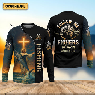 Joycorners Followe Me And I Will Make You Fishers Of Men, Jesus Fishing Shirt, SPF Shirt For Men, Gift For Fisherman