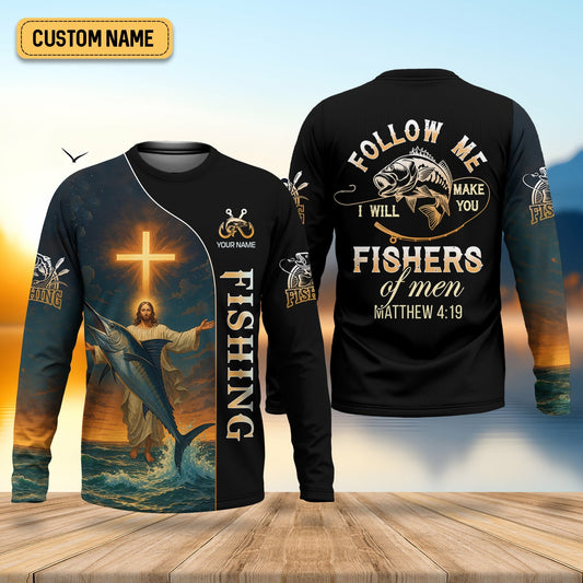 Joycorners Followe Me And I Will Make You Fishers Of Men, Jesus Fishing Shirt, SPF Shirt For Men, Gift For Fisherman