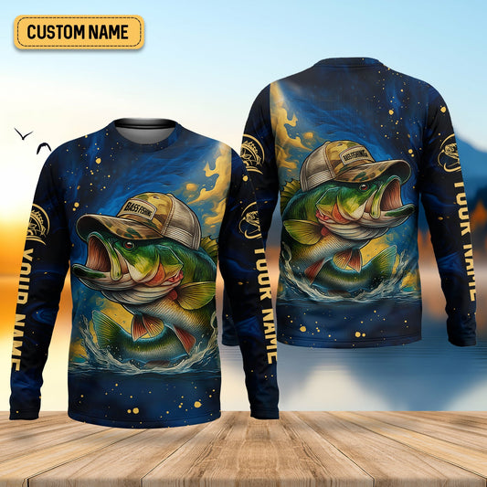 Joycorners Bass Fishing Shirt, Camo Long Sleeve Shirt, SPF Shirt For Men, Gift For Fisherman