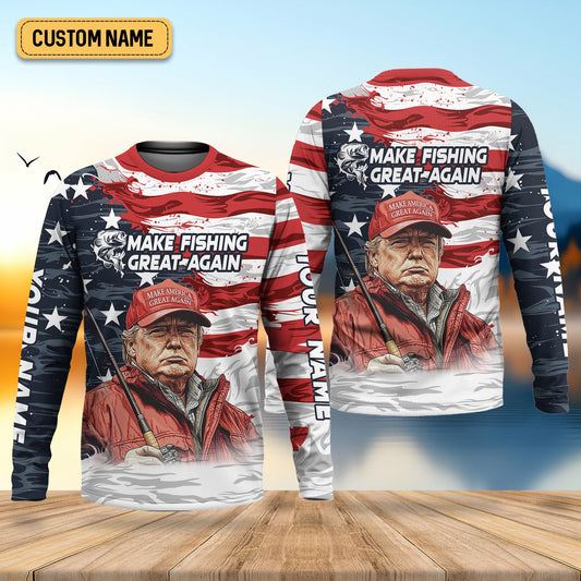 Joycorners Make Fishing Great Again Patriotic Fishing Shirt, American Flag Fishing Shirt, Fishing Shirts For Men