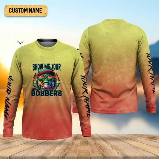 Joycorners Show Me Your Bobbers Shirt, Orange Yellow Men Fishing Shirt, Funny Fishing Shirt, SPF Shirt