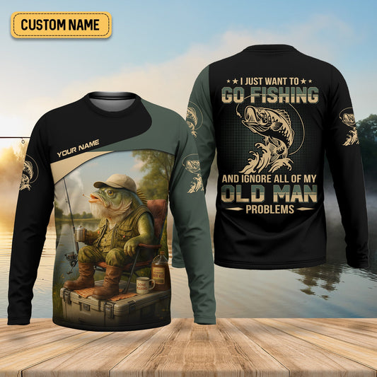 Joycorners I Just Want To Go Fishing And Ignore Old Man Problem SPF Shirts, Fishing Shirts For Men, Fisherman Gift