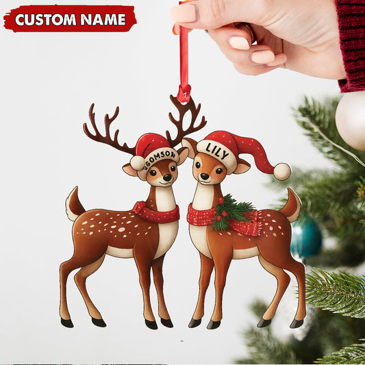 Joycorners Personalized Couple Reindeer Acrylic Ornament – Cute Custom Deer Christmas Tree Gift for Couples MT1111