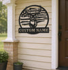 Maxcorners Custom Name American Flag Deer Hunting Metal Sign WITH LED/WITHOUT LED Light Rustic Lodge Wall Decor MT0110