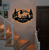 Maxcorners Personalized Deer Metal Sign WITH LED/WITHOUT LED - Rustic Wildlife Scene Cabin Name Sign, Family Lodge Outdoor Wall Art MT0110