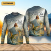 Joycorners Even Jesus Has A Fish Story Funny Fishing Shirt, SPF Shirt For Men, Men Long Sleeve Shirt