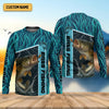 Joycorners Teal Blue Tournament Fishing Shirts, SPF Long Sleeve Shirts, Fishing Shirts For Men