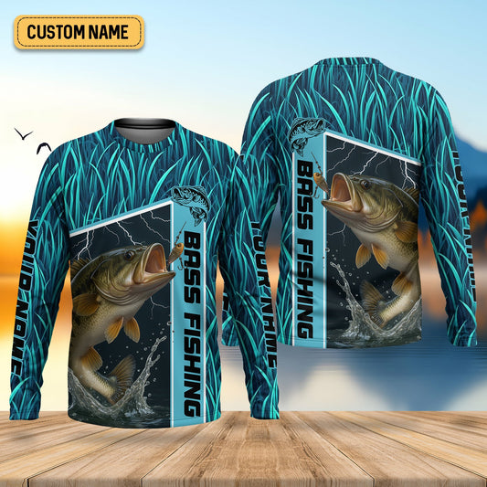 Joycorners Teal Blue Tournament Fishing Shirts, SPF Long Sleeve Shirts, Fishing Shirts For Men