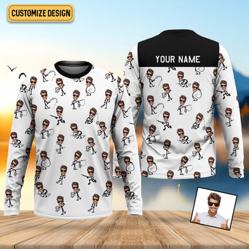 Joycorners Funny Stick Figure Fishing Pose Custom Face SPF Shirt For Men, Funny Fishing Shirt, Fishing Shirts For Men