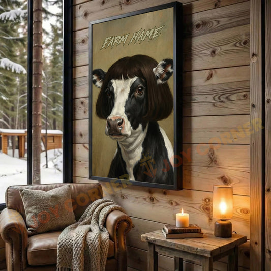 Joycorners Whimsical Holstein Farm Cow Portrait Personalized Name Canvas