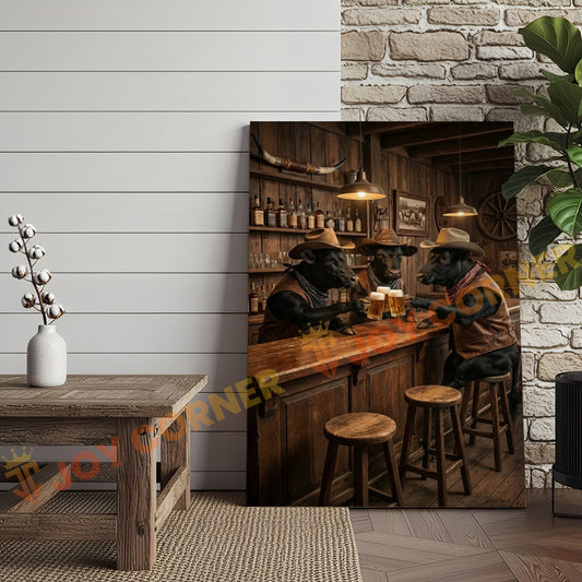 Joycorner Dexter Cow Western Bar Counter Beer Toast Rustic Canvas