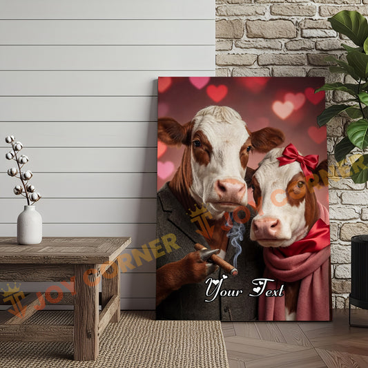 Joycorners Cattle Cow Funny Romantic Hereford Couple Personalized Name Canvas