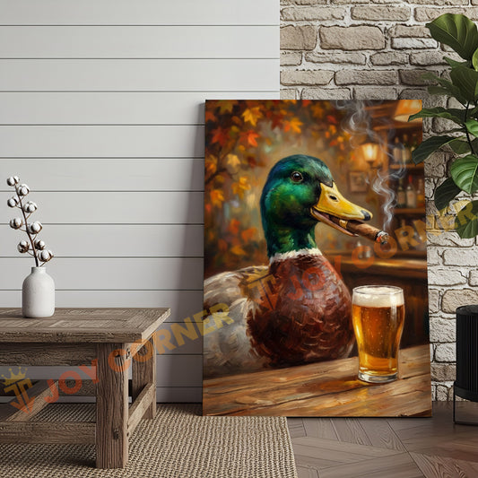 Joycorner Mallard Duck Autumn Bar Cigar Beer 3D Wrapped Canvas
