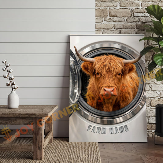 Joycorners Cattle Cow Funny Highland Cow In Washing Machine Personalized Name Canvas