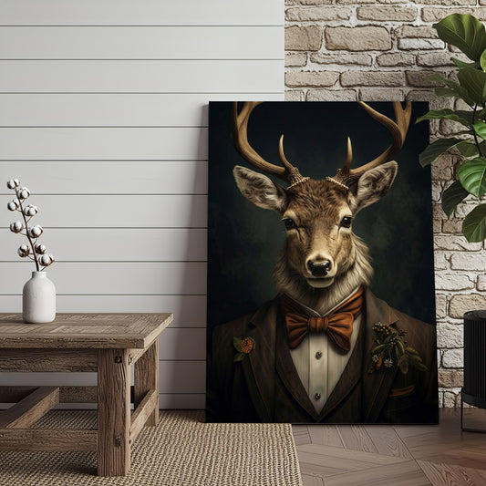 Joycorner Deer Portrait Elegant Brown Suit Vintage Canvas