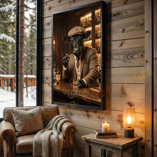 Joycorners Black Angus Gentleman Whiskey Bar Vintage Suit Art Personalized Name Wall Art Canvas