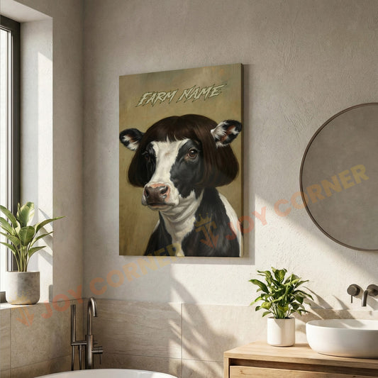 Joycorners Whimsical Holstein Farm Cow Portrait Personalized Name Canvas