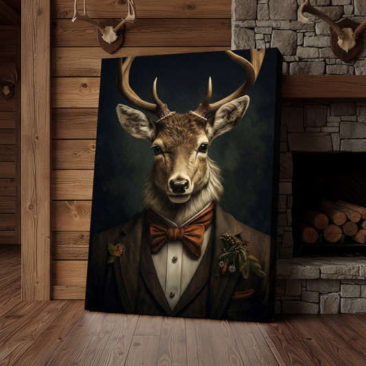Joycorner Deer Portrait Elegant Brown Suit Vintage Canvas