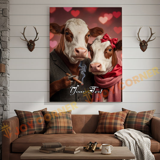 Joycorners Cattle Cow Funny Romantic Hereford Couple Personalized Name Canvas