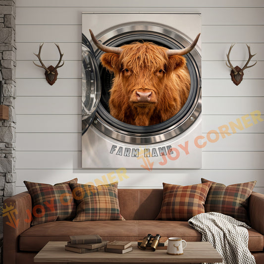 Joycorners Cattle Cow Funny Highland Cow In Washing Machine Personalized Name Canvas