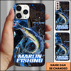 Joycorners Marlin Fishing Blue Flame Smoke Line Premium Style Sport Personalized Name Phone Case