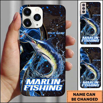 Joycorners Marlin Fishing Blue Flame Smoke Line Premium Style Sport Personalized Name Phone Case