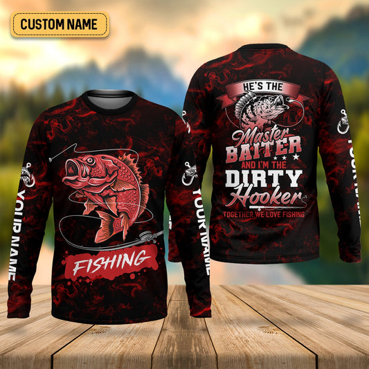 Joycorners He’s the Master Baiter & I’m the Dirty Hooker SPF Shirts, Fishing Shirts For Men, Fisherman Gift