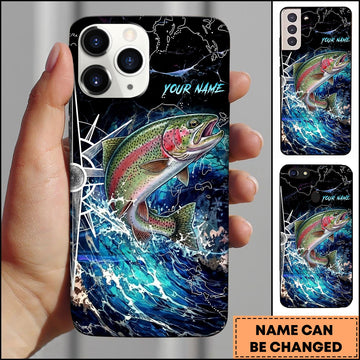 Joycorners Trout Electric Wave Splash Dark Blue Art Personalized Name Phone Case