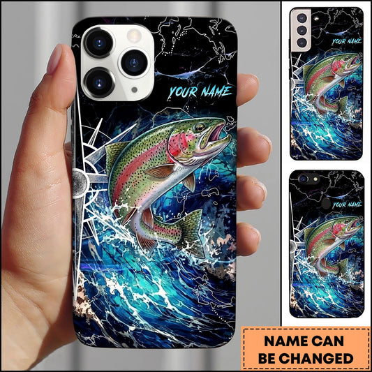 Joycorners Trout Electric Wave Splash Dark Blue Art Personalized Name Phone Case