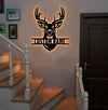 Maxcorners Personalized Buck Hunting Metal Sign WITH LED/WITHOUT LED Light Rustic Deer Head Wall Art Hunter Gift Cabin Man Cave Decor MT0110