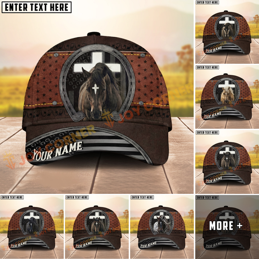 Joycorners Rustic Christian Horse & Cross Western Leather Texture Personalized Name Cap (8 Breeds)
